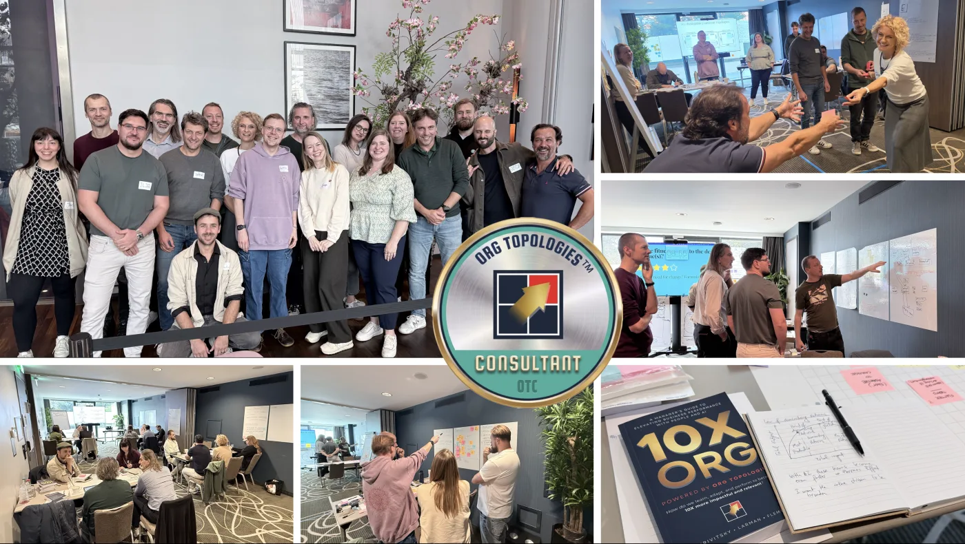 C-OTC bootcamp in Amsterdam: the group with the Consultant badge, mapping at the walls, and notes in 10X ORG