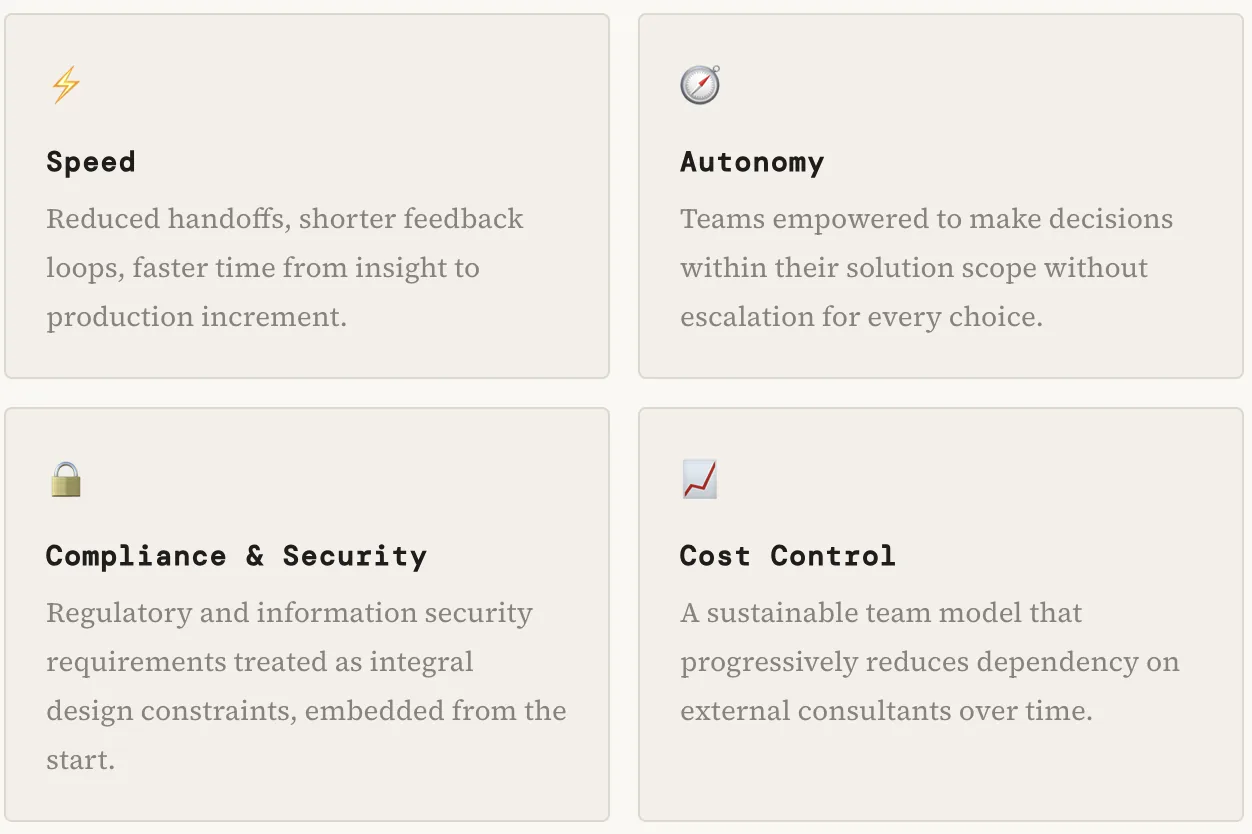 Four optimizing goals of the Paradigm design: speed, autonomy, compliance and security, and cost control