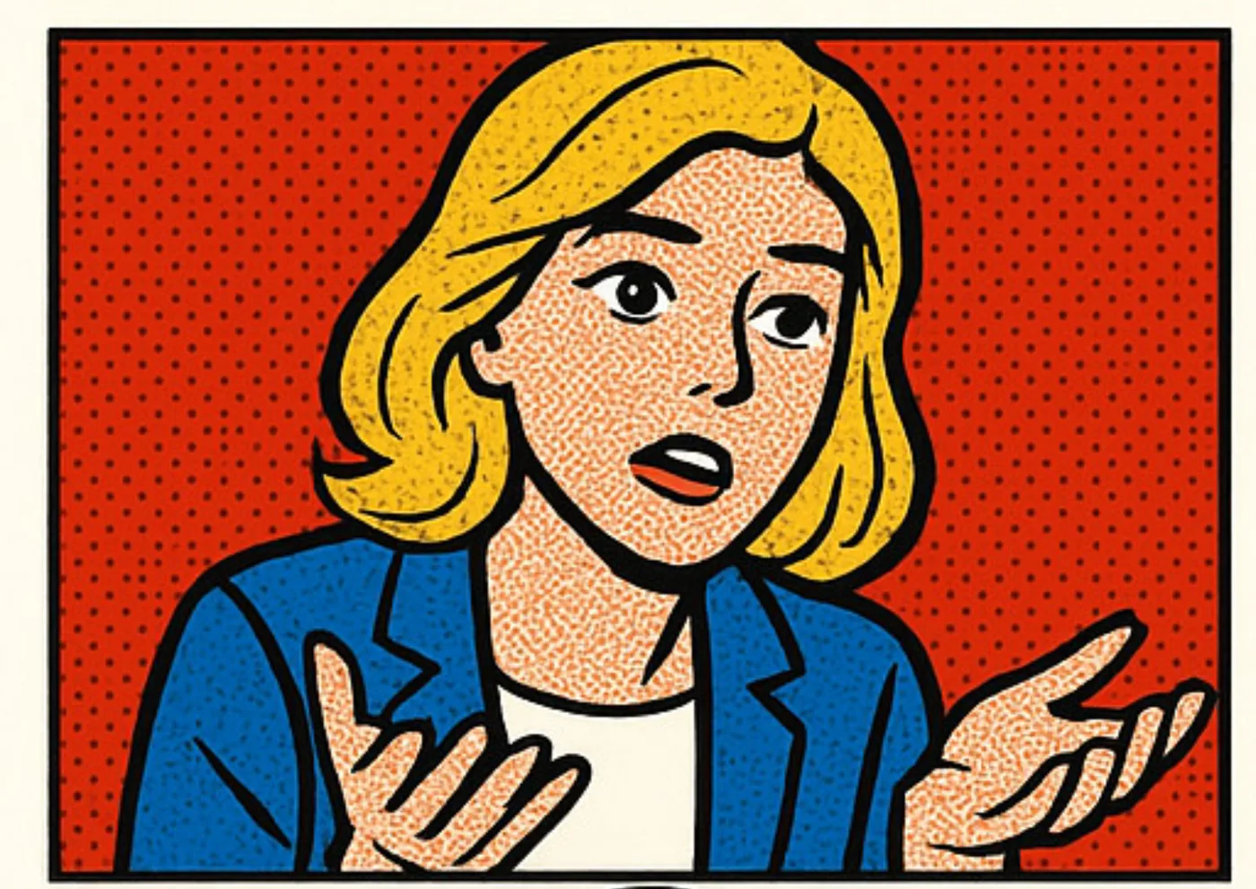 Pop-art comic panel of Stacy shrugging with open hands as she describes frustrating Sprint Reviews with absent stakeholders